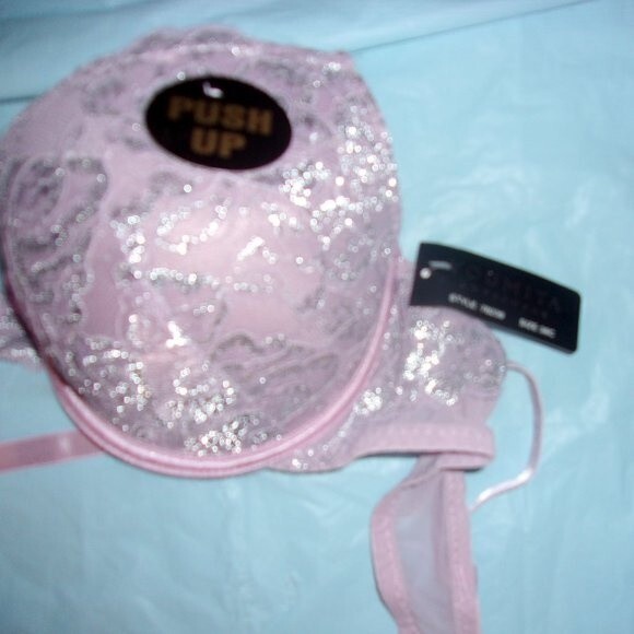 Youmita 38B Seafog Metallic Lace Bra & Large Metallic Lace Hipster NWT - Picture 9 of 10